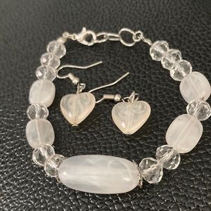NWOT. Handmade quartz bracelet AND heart shaped earrings